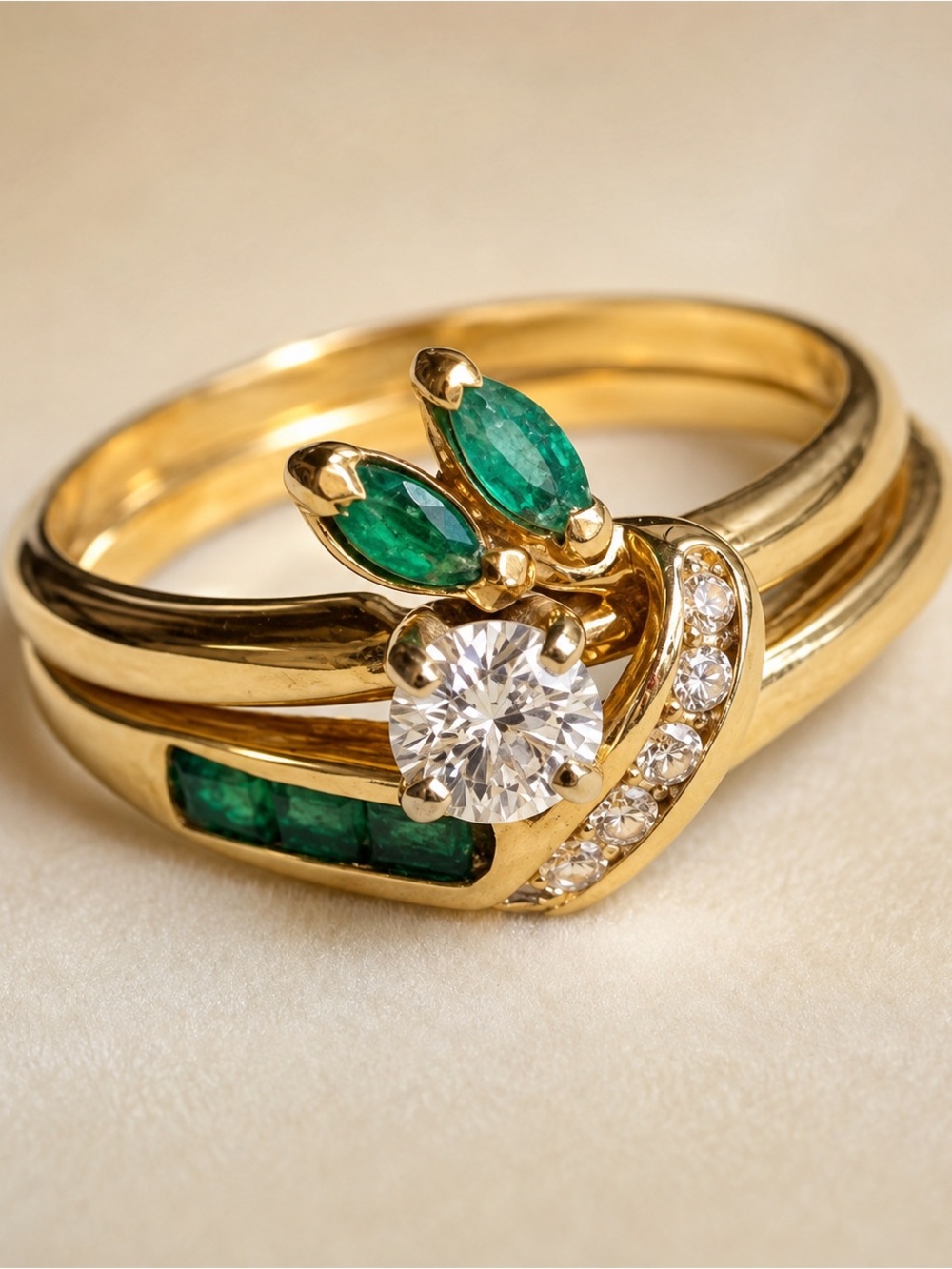 Gold Emerald and Diamond Accent Women's Ring
